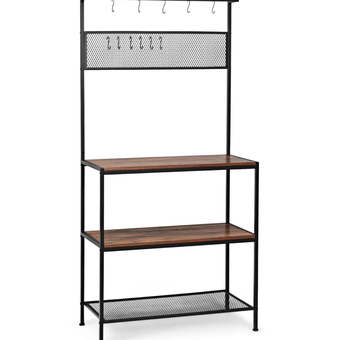 3 Ebenen Küchenregal mit 11 Haken und Gitter Mikrowellenregal 84 x 39 x 171 cm