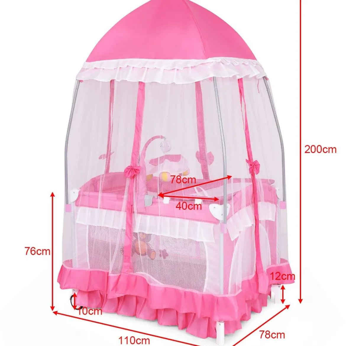 2 Ebenen Klappbares Babybett Kinderreisebett Laufstall mit Wickelauflage
