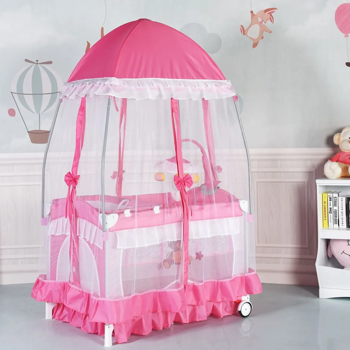 2 Ebenen Klappbares Babybett Kinderreisebett Laufstall mit Wickelauflage