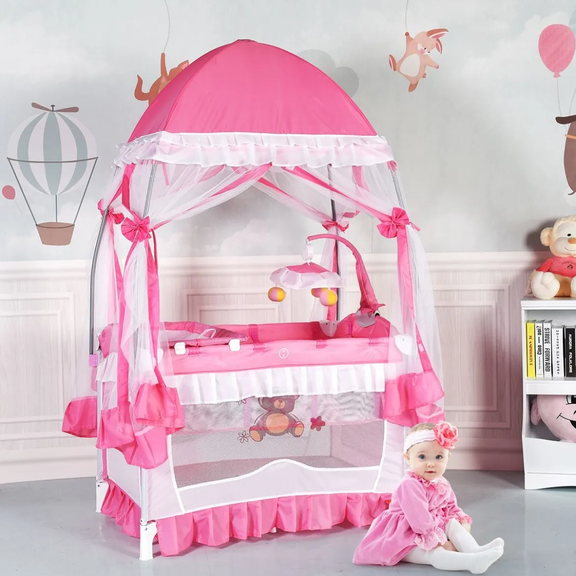 2 Ebenen Klappbares Babybett Kinderreisebett Laufstall mit Wickelauflage