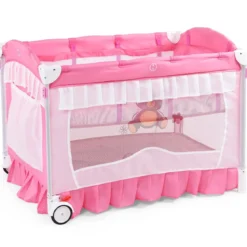 2 Ebenen Klappbares Babybett Kinderreisebett Laufstall mit Wickelauflage