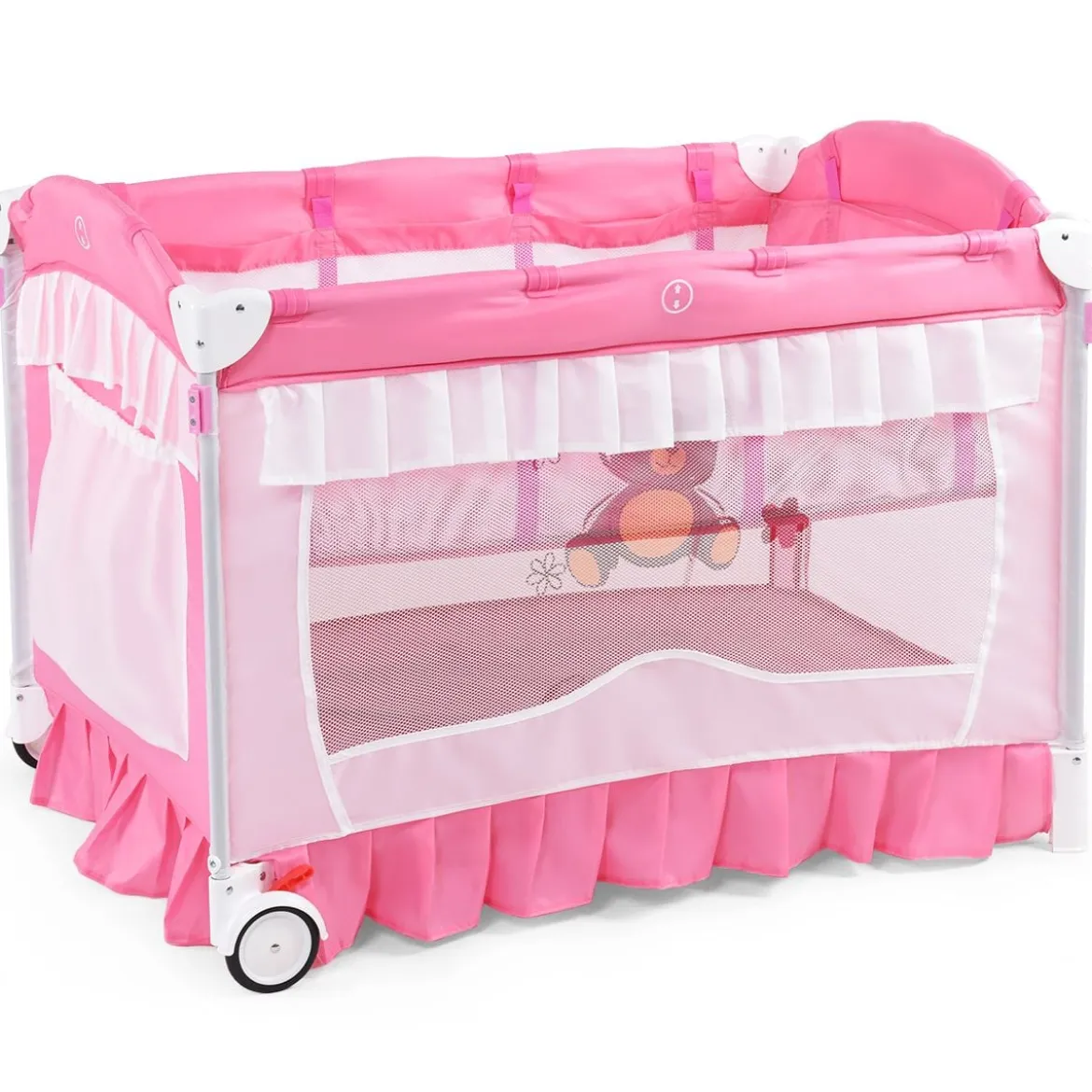 2 Ebenen Klappbares Babybett Kinderreisebett Laufstall mit Wickelauflage