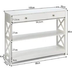 3 Ebenen Konsolentisch mit Schublade & Regal aus Holz 100 x 30 x 80 cm Weiß