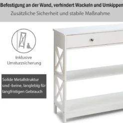 3 Ebenen Konsolentisch mit Schublade & Regal aus Holz 100 x 30 x 80 cm Weiß