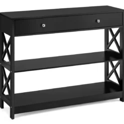 3 Ebenen Konsolentisch mit Schublade & Regal aus Holz 100 x 30 x 80 cm schwarz