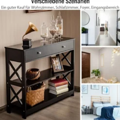 3 Ebenen Konsolentisch mit Schublade & Regal aus Holz 100 x 30 x 80 cm schwarz