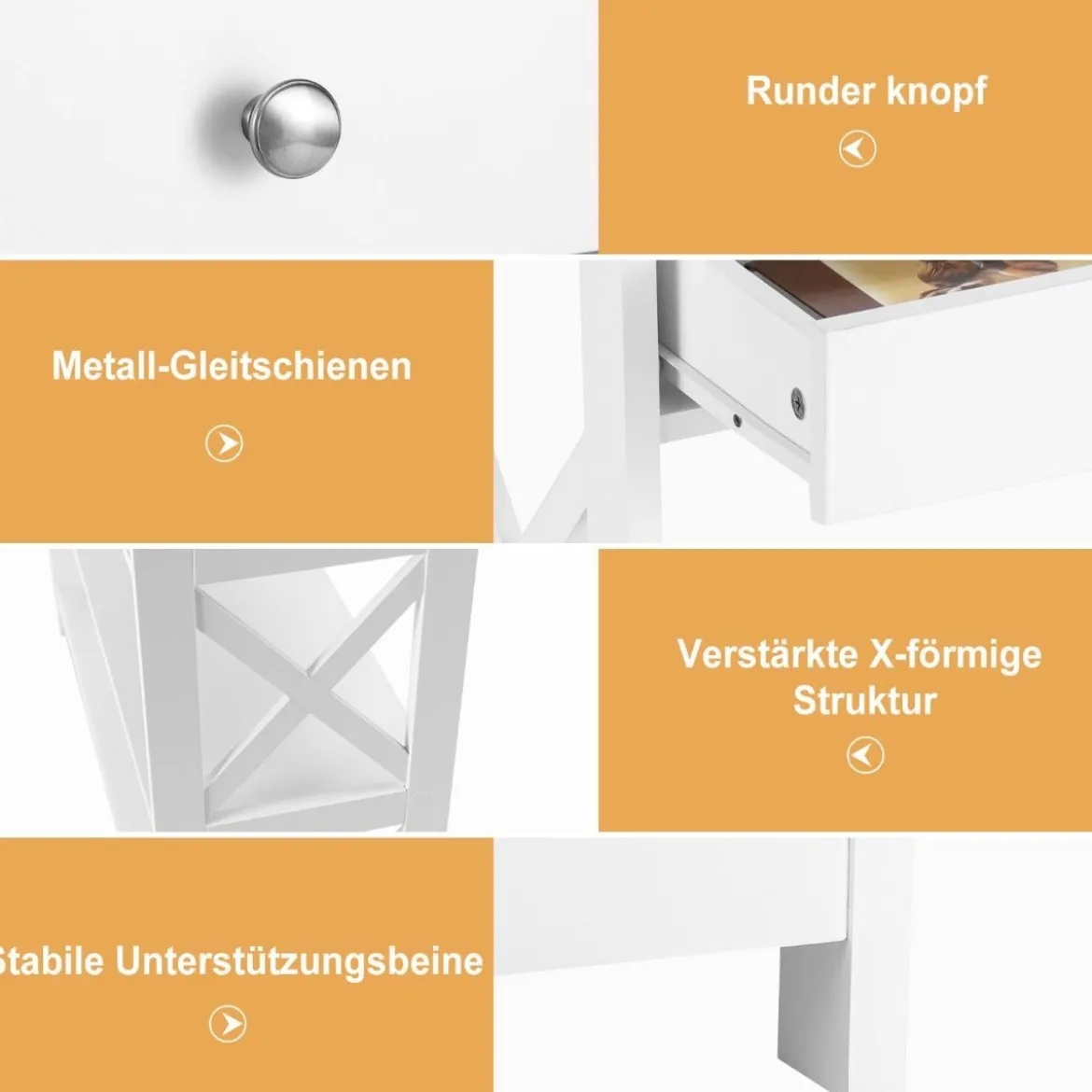3 Ebenen Konsolentisch mit Schublade & 2 Ablagen & X-Förmigen Beinen