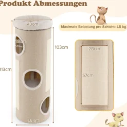 4 Ebenen Kratztonne mit 3 Höhlen & 2 Sisal-Kratzbrettern & Plüschbett Katzentonne
