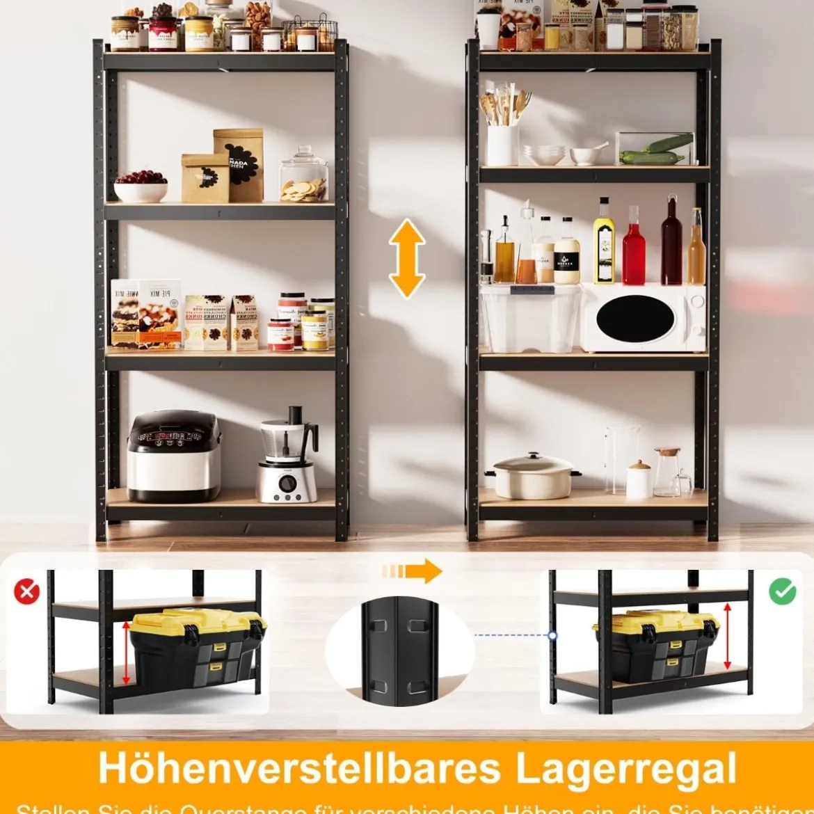 4 Ebenen Lagerregal mit Metallrahmen Schwerlastregal bis 720kg belastbar Metallregal