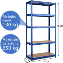 5 Ebenen Lagerregal mit Metallrahmen Metallregal bis 875kg Belastbar Kellerregal 75 x 30 x 150 cm