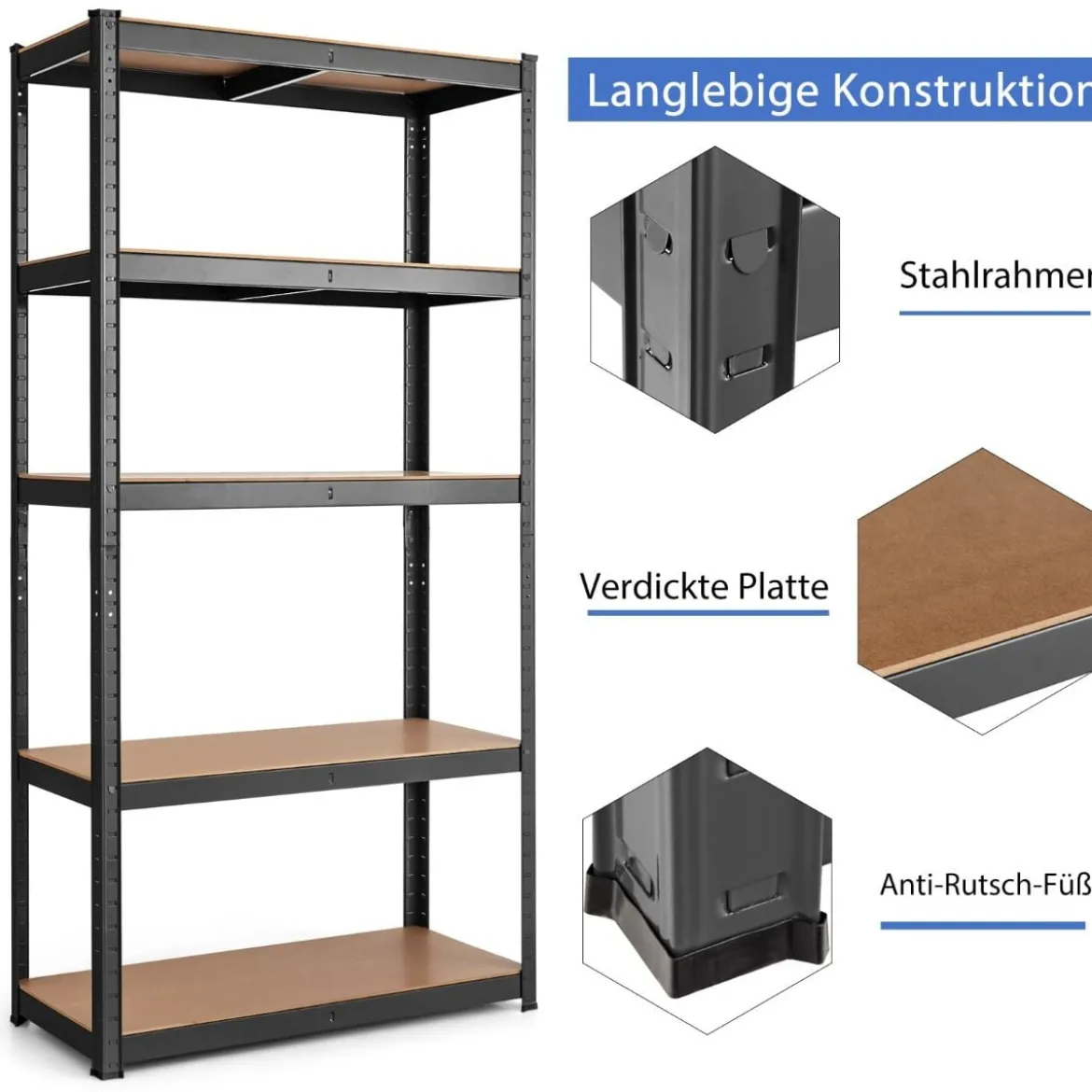 5 Ebenen Lagerregal mit Metallrahmen Metallregal bis 875kg Belastbar Kellerregal 75 x 30 x 150 cm