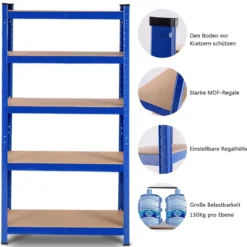 5 Ebenen Lagerregal mit Metallrahmen Metallregal bis 875kg Belastbar Kellerregal 75 x 30 x 150 cm