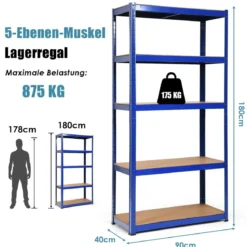 5 Ebenen Lagerregal Platzsparendes Schwerlastregal Steckregal Metallregal