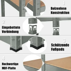 5 Ebenen Lagerregal Platzsparendes Schwerlastregal Steckregal Metallregal