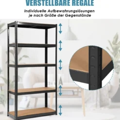 5 Ebenen Lagerregal Platzsparendes Schwerlastregal Steckregal Metallregal