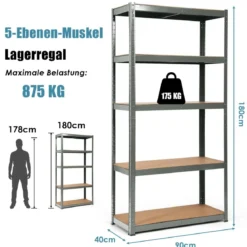 5 Ebenen Lagerregal Platzsparendes Schwerlastregal Steckregal Metallregal