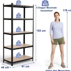 5 Ebenen Lagerregal Schwerlastregal Steckregal Metallregal Werkstattregal 91 x 46 x 183 cm