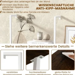 5 Ebenen Leiterregal Wandmotage 180cm Bücherregal mit Metallrahmen Braun