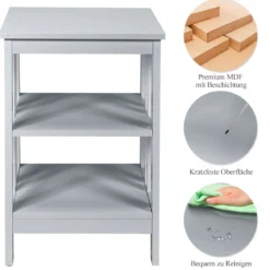 3 Ebenen Nachttisch II-förmiger Beistelltisch Nachtschrank 40 x 40 x 61 cm Grau