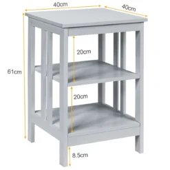 3 Ebenen Nachttisch II-förmiger Beistelltisch Nachtschrank 40 x 40 x 61 cm Grau
