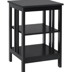 3 Ebenen Nachttisch mit Regal für Schlafzimmer 40x40x61cm Schwarz II-Förmig