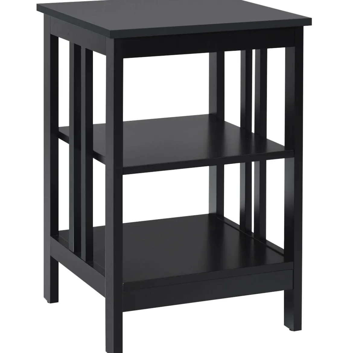 3 Ebenen Nachttisch mit Regal für Schlafzimmer 40x40x61cm Schwarz II-Förmig