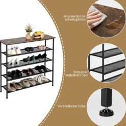 5 Ebenen Schuhregal aus Metall mit Abnehmbarer Regalen & Kippsicherung 100 x 30 x 93cm