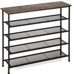 5 Ebenen Schuhregal aus Metall mit Abnehmbarer Regalen & Kippsicherung 100 x 30 x 93cm