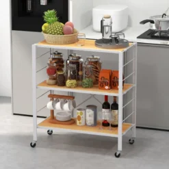 3 Ebenen Servierwagen klappbar Küchenwagen mit abnehmbaren Rädern & höhenverstellbaren Regalböden 76 x 36 x 86 cm