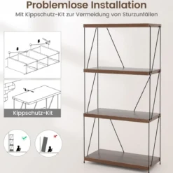 4 Ebenen Standregal mit Metallrahmen Industrielles Bücherregal Lagerregal 60 x 29,5 x 105 cm