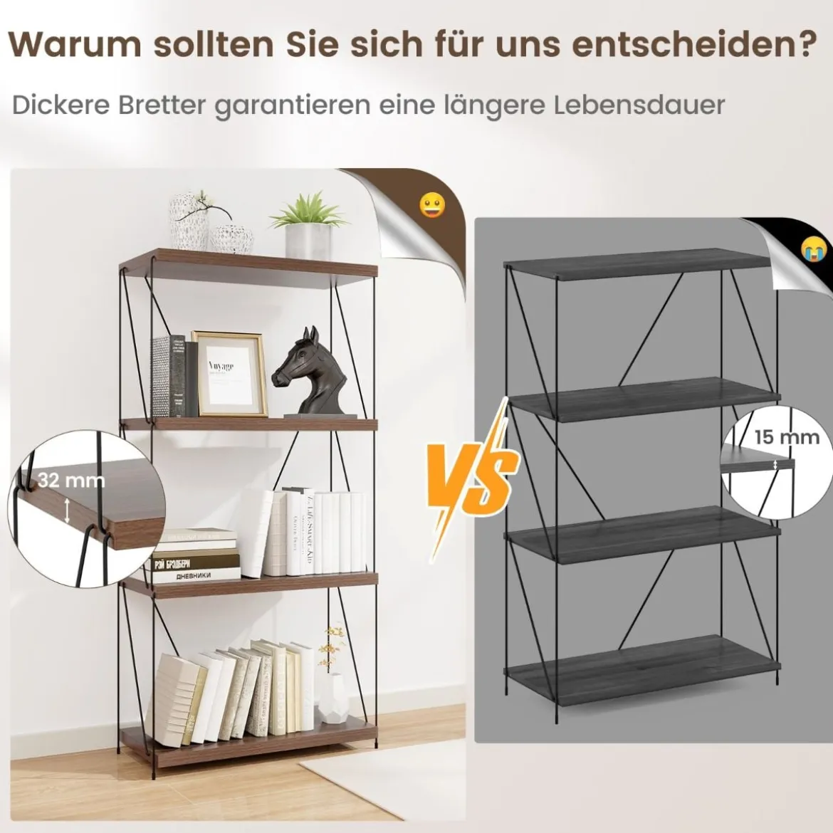 4 Ebenen Standregal mit Metallrahmen Industrielles Bücherregal Lagerregal 60 x 29,5 x 105 cm