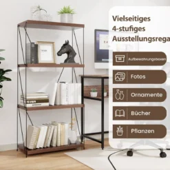 4 Ebenen Standregal mit Metallrahmen Industrielles Bücherregal Lagerregal 60 x 29,5 x 105 cm