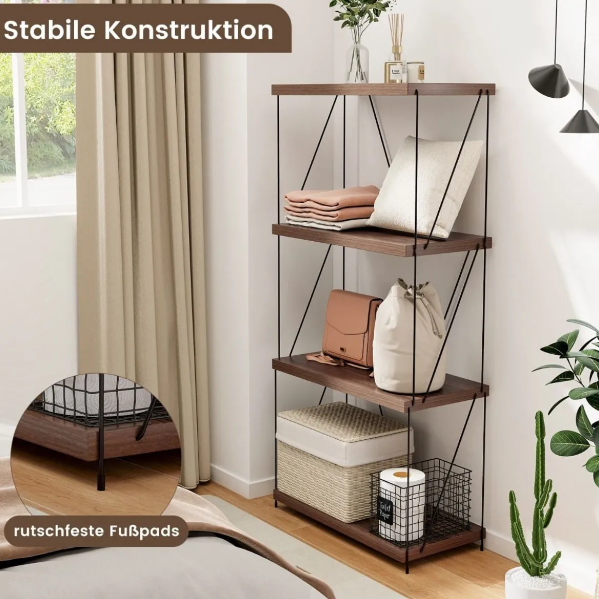 4 Ebenen Standregal mit Metallrahmen Industrielles Bücherregal Lagerregal 60 x 29,5 x 105 cm