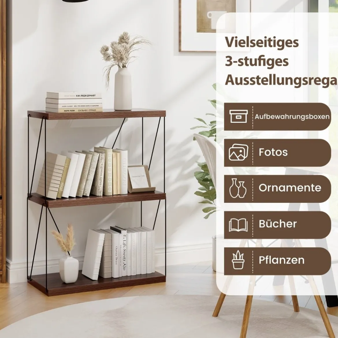 3 Ebenen Standregal mit Metallrahmen Industrielles Bücherregal Lagerregal 60 x 29,5 x 82 cm