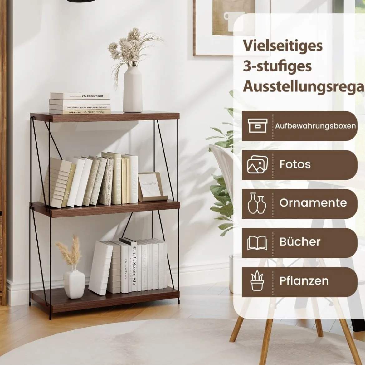 3 Ebenen Standregal mit Metallrahmen Industrielles Bücherregal Lagerregal 60 x 29,5 x 85,5 cm
