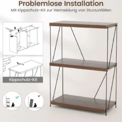 3 Ebenen Standregal mit Metallrahmen Industrielles Bücherregal Lagerregal 60 x 29,5 x 85,5 cm