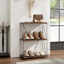 3 Ebenen Standregal mit Metallrahmen Industrielles Bücherregal Lagerregal 60 x 29,5 x 85,5 cm