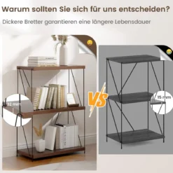 3 Ebenen Standregal mit Metallrahmen Industrielles Bücherregal Lagerregal 60 x 29,5 x 85,5 cm