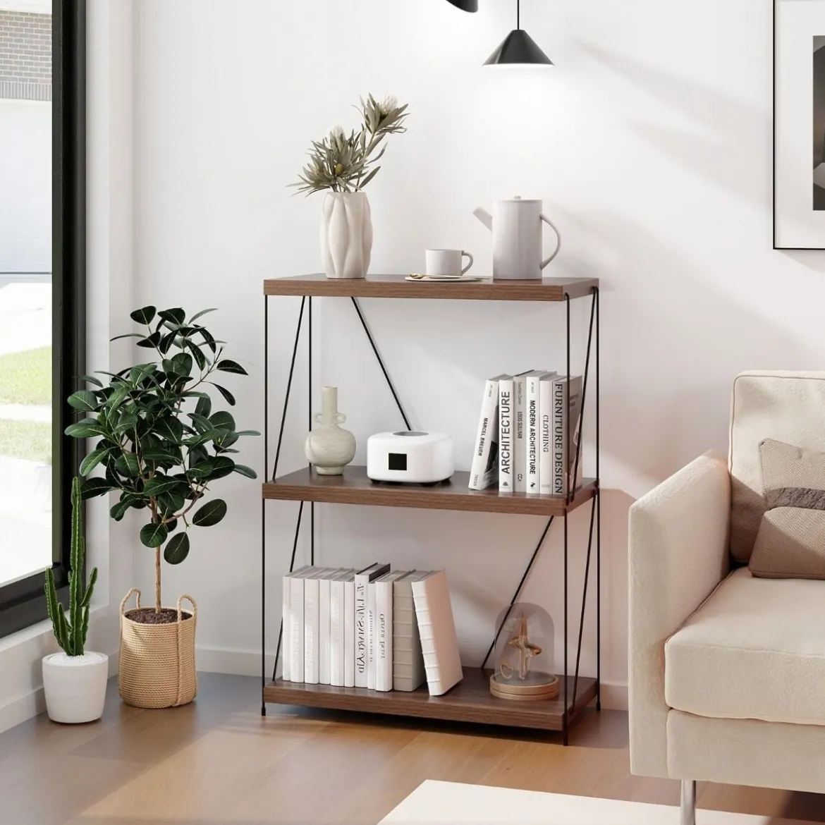 3 Ebenen Standregal mit Metallrahmen Industrielles Bücherregal Lagerregal 60 x 29,5 x 85,5 cm