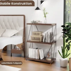 3 Ebenen Standregal mit Metallrahmen Industrielles Bücherregal Lagerregal 60 x 29,5 x 85,5 cm