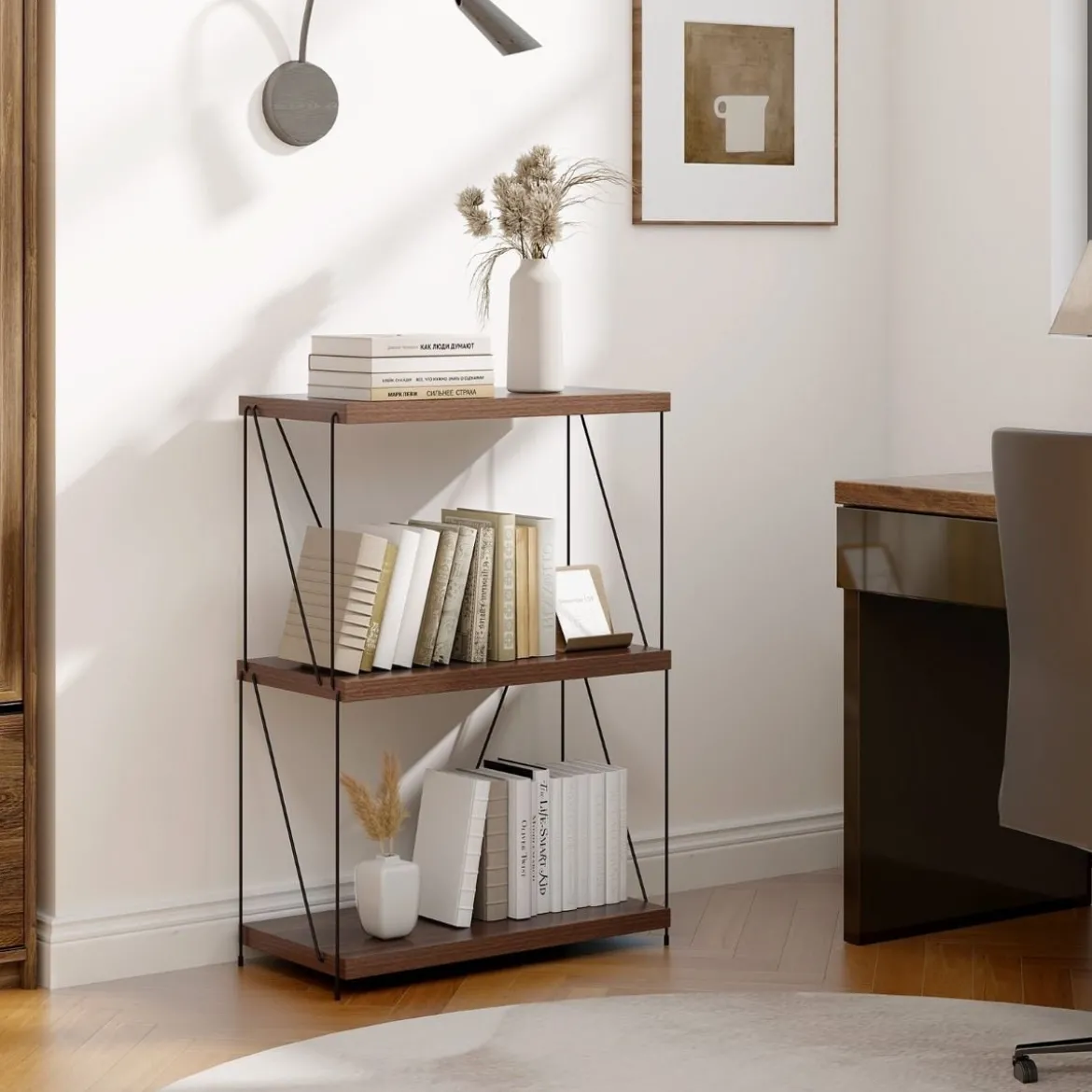 3 Ebenen Standregal mit Metallrahmen Industrielles Bücherregal Lagerregal 60 x 29,5 x 85,5 cm