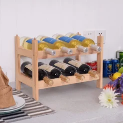2 Ebenen Stapelbar Holz Weinschrank Weinregal Flaschenständer mit 8 Flaschen