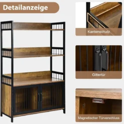 3 Ebenen Vintage Standregal mit Aufbewahrungsschrank für Küche im Industriestil 80x35x125,5cm