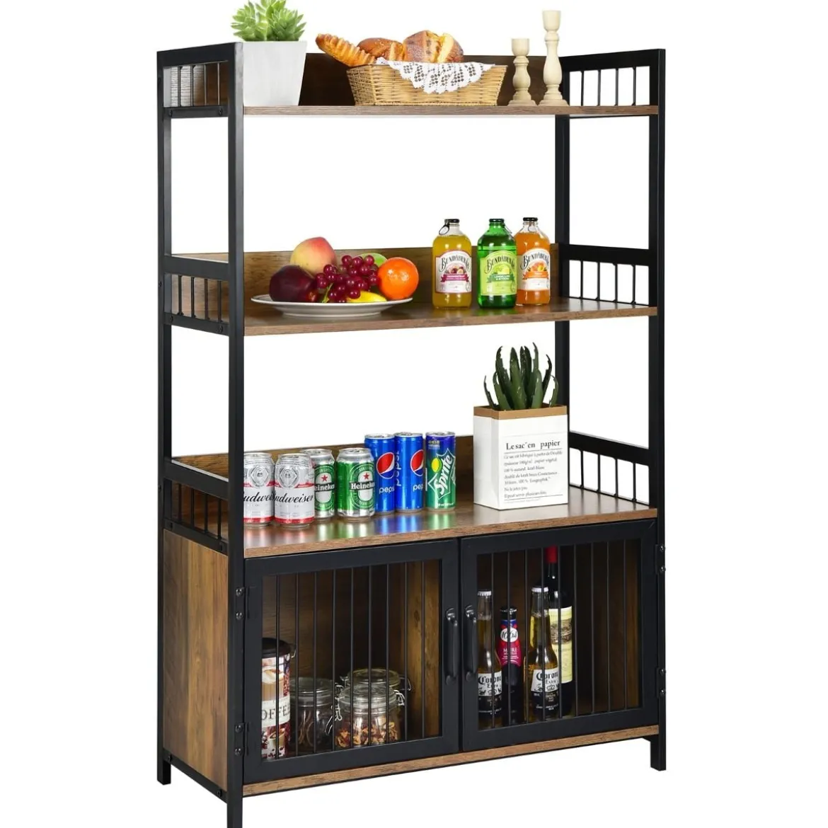 3 Ebenen Vintage Standregal mit Aufbewahrungsschrank für Küche im Industriestil 80x35x125,5cm