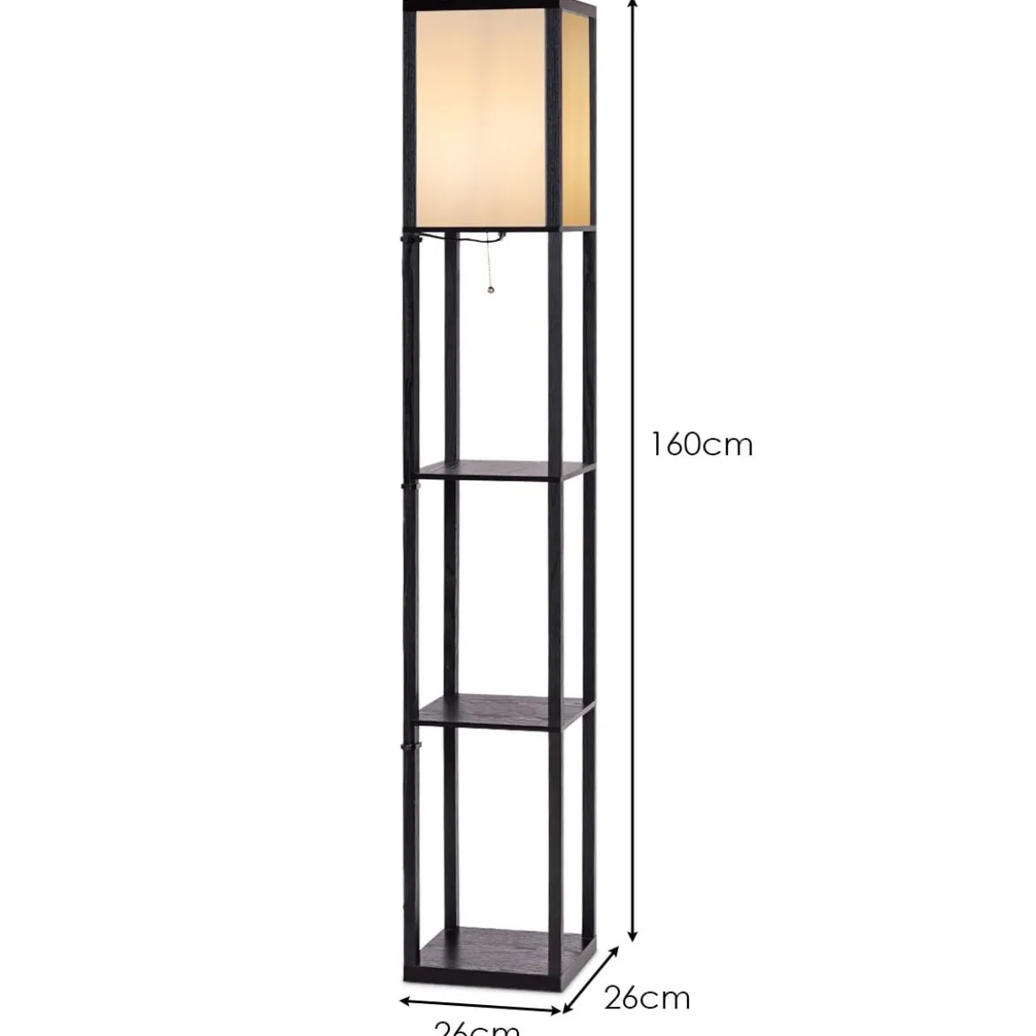 3-Ebene Standleuchte Regal Moderne Stehlampe Bodenlampe 26 x 26 x 160 cm Schwarz