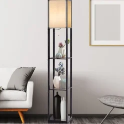 3-Ebene Standleuchte Regal Moderne Stehlampe Bodenlampe 26 x 26 x 160 cm Schwarz