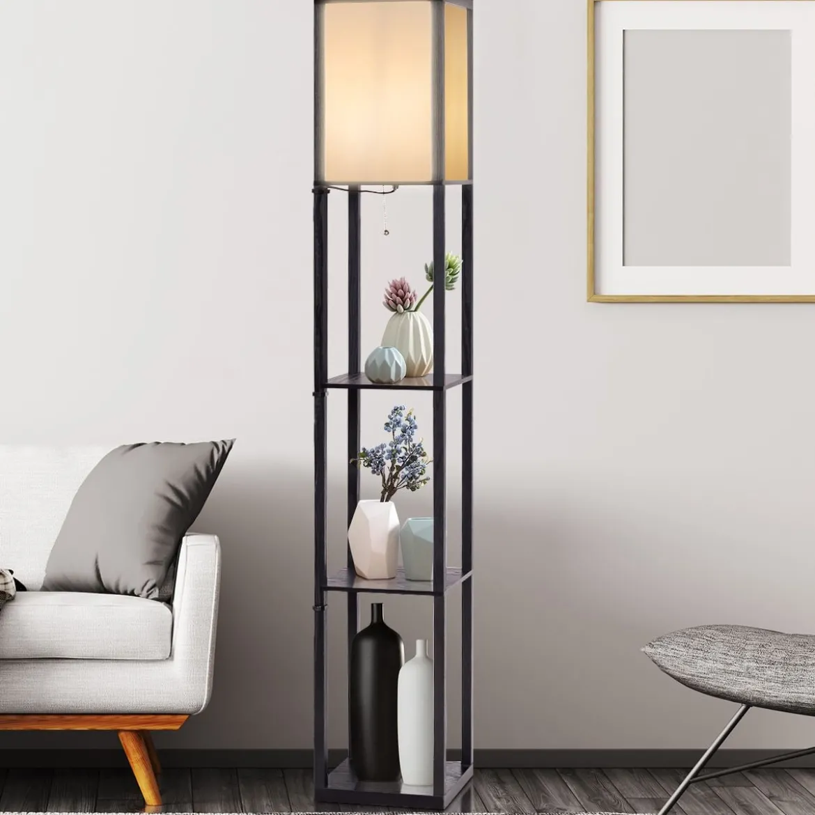 3-Ebene Standleuchte Regal Moderne Stehlampe Bodenlampe 26 x 26 x 160 cm Schwarz