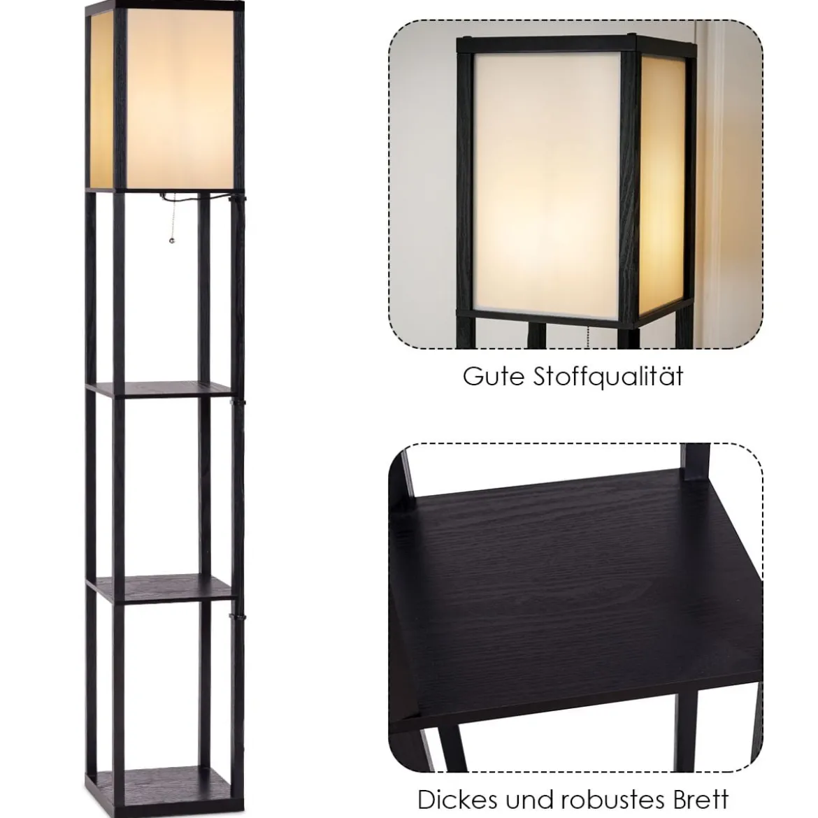 3-Ebene Standleuchte Regal Moderne Stehlampe Bodenlampe 26 x 26 x 160 cm Schwarz