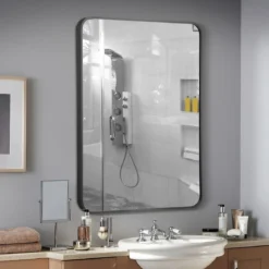 Echteckiger Wandspiegel mit Metallrahmen für Badezimmer 76,5x56cm Schwarz