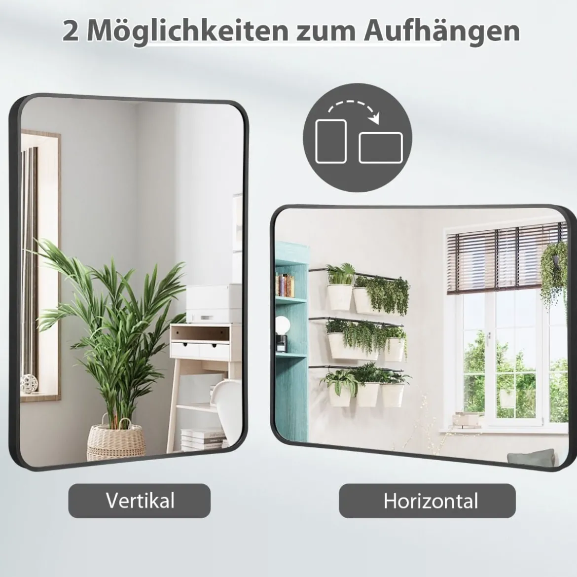 Echteckiger Wandspiegel mit Metallrahmen für Badezimmer 76,5x56cm Schwarz